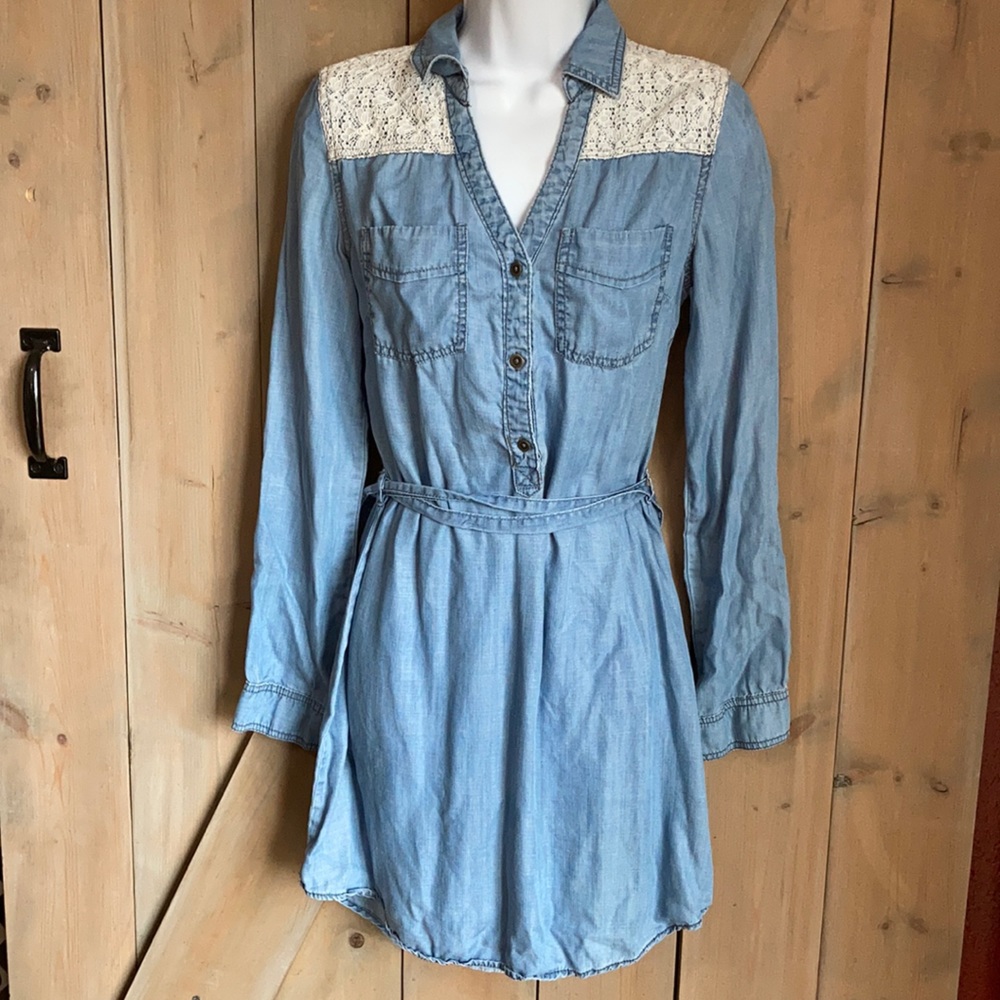 Soft Denim and Lace Dress